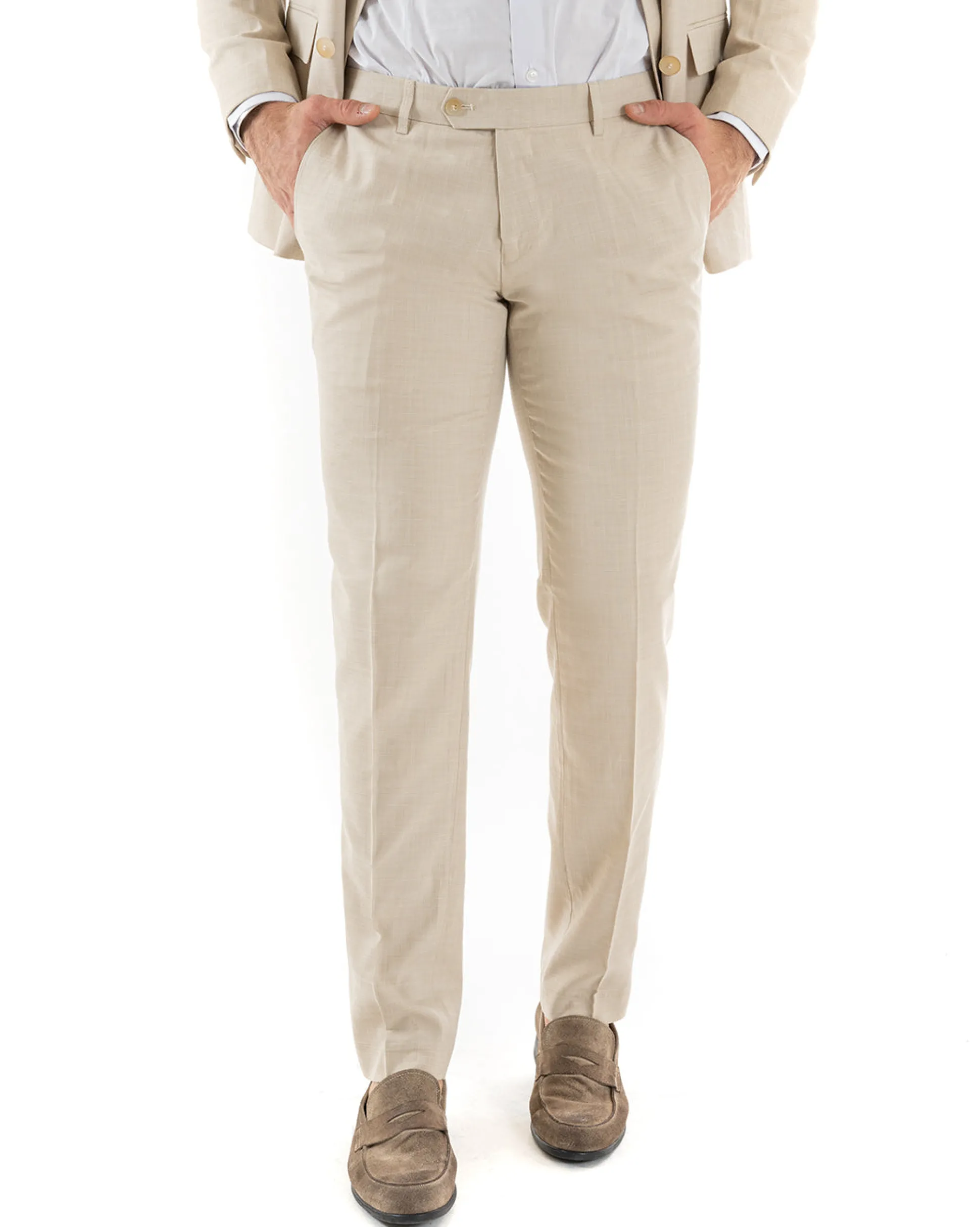 Abito uomo doppiopetto completo viscosa giacca pantaloni elegante beige melangiato GIOSAL-OU2258A