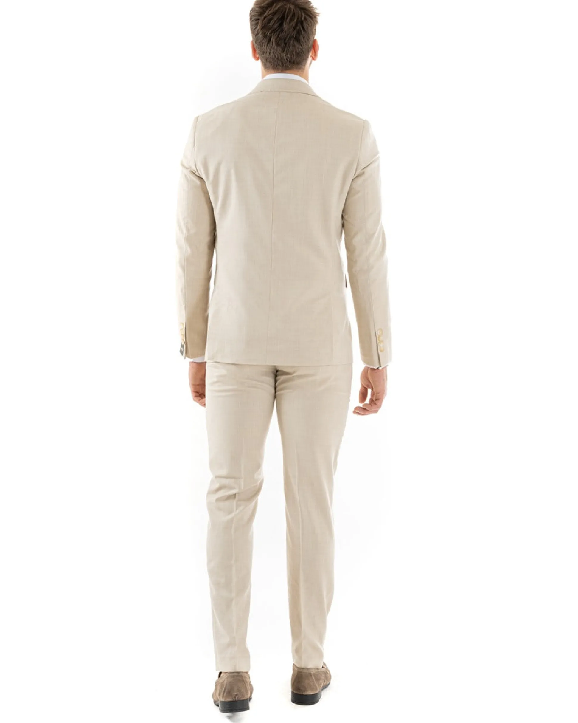 Abito uomo doppiopetto completo viscosa giacca pantaloni elegante beige melangiato GIOSAL-OU2258A