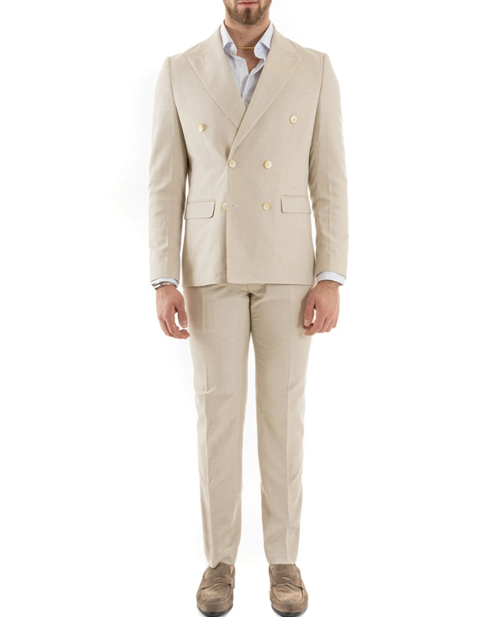 Abito uomo doppiopetto completo viscosa giacca pantaloni elegante beige melangiato GIOSAL-OU2258A