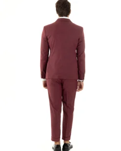 Abito uomo doppiopetto completo giacca pantaloni bottoni metallo bordeaux melangiato GIOSAL-AE1080A