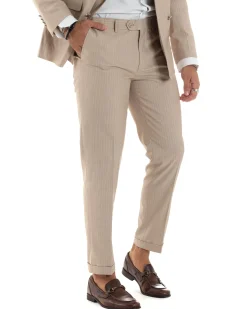 Abito uomo doppiopetto completo gessato giacca pantaloni bottoni metallo beige GIOSAL-AE1088A