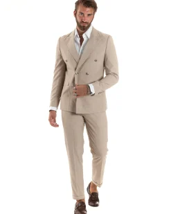 Abito uomo doppiopetto completo gessato giacca pantaloni bottoni metallo beige GIOSAL-AE1088A