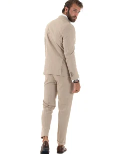 Abito uomo doppiopetto completo gessato giacca pantaloni bottoni metallo beige GIOSAL-AE1088A