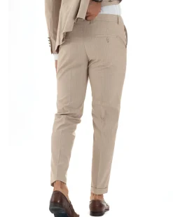 Abito uomo doppiopetto completo gessato giacca pantaloni bottoni metallo beige GIOSAL-AE1088A