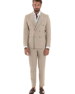 Abito uomo doppiopetto completo gessato giacca pantaloni bottoni metallo beige GIOSAL-AE1088A