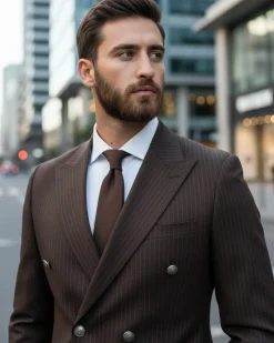 Abito uomo doppiopetto completo gessato giacca pantaloni bottoni metallo marrone GIOSAL-AE1101A