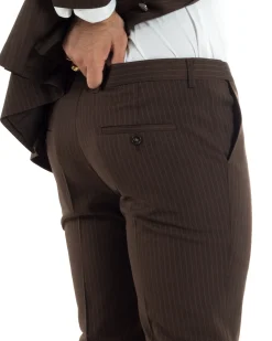 Abito uomo doppiopetto completo gessato giacca pantaloni bottoni metallo marrone GIOSAL-AE1101A
