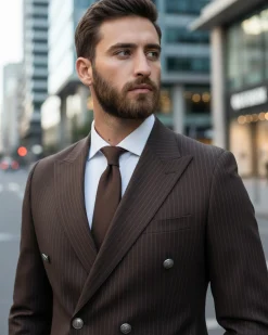 Abito uomo doppiopetto completo gessato giacca pantaloni bottoni metallo marrone GIOSAL-AE1101A