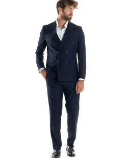 Abito uomo doppiopetto completo viscosa giacca pantaloni elegante blu GIOSAL-AE1064A