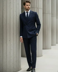 Abito uomo doppiopetto completo viscosa giacca pantaloni elegante blu GIOSAL-AE1064A