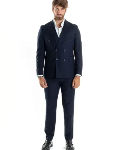 Abito uomo doppiopetto completo viscosa giacca pantaloni elegante blu GIOSAL-AE1064A