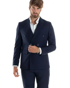 Abito uomo doppiopetto completo viscosa giacca pantaloni elegante blu GIOSAL-AE1064A