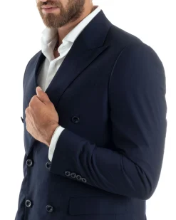 Abito uomo doppiopetto completo viscosa giacca pantaloni elegante blu GIOSAL-AE1064A