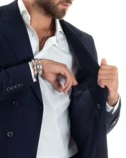 Abito uomo doppiopetto completo viscosa giacca pantaloni elegante blu GIOSAL-AE1064A