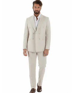 Abito uomo doppiopetto completo viscosa giacca pantaloni elegante panna GIOSAL-AE1211A