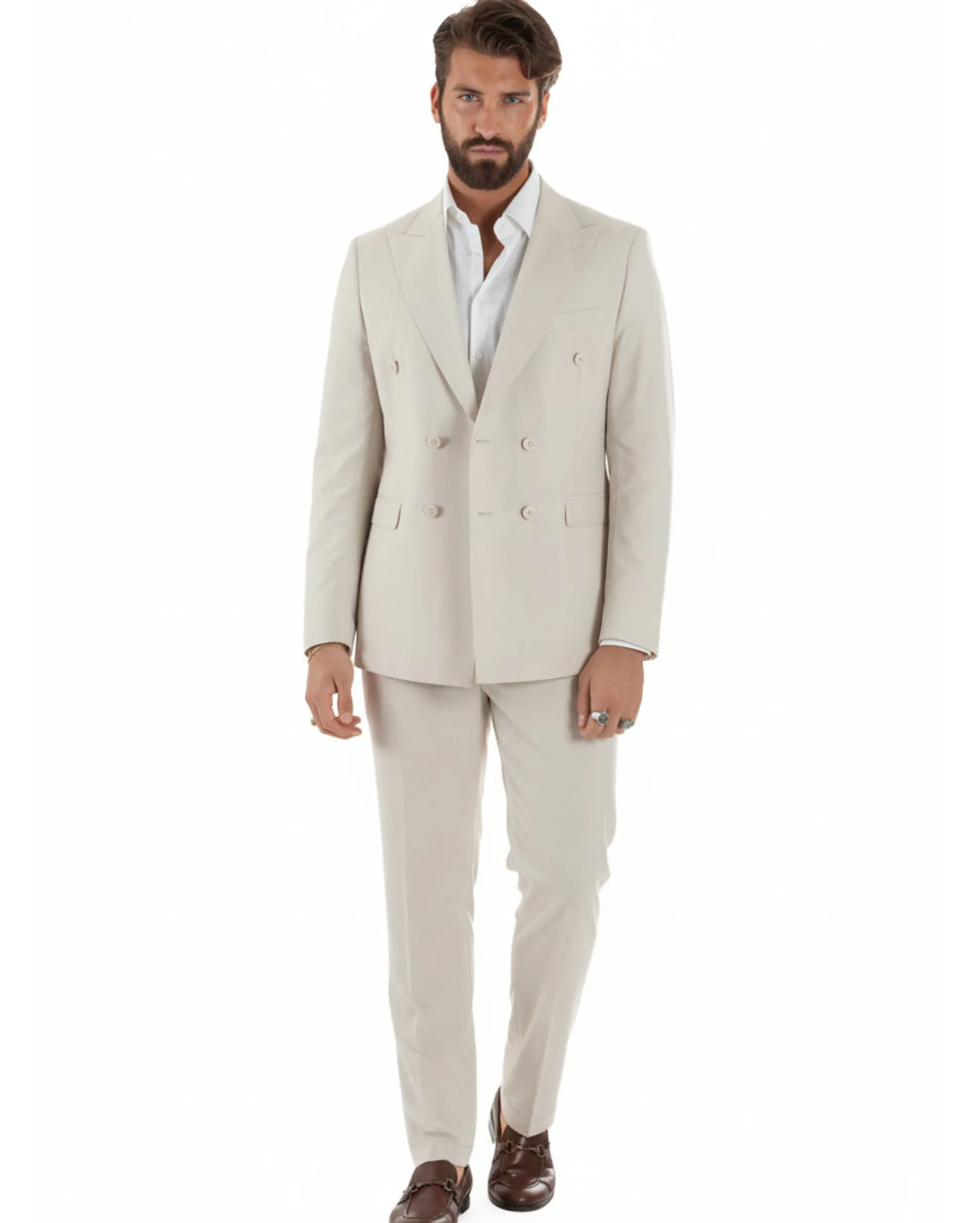 Abito uomo doppiopetto completo viscosa giacca pantaloni elegante panna GIOSAL-AE1211A