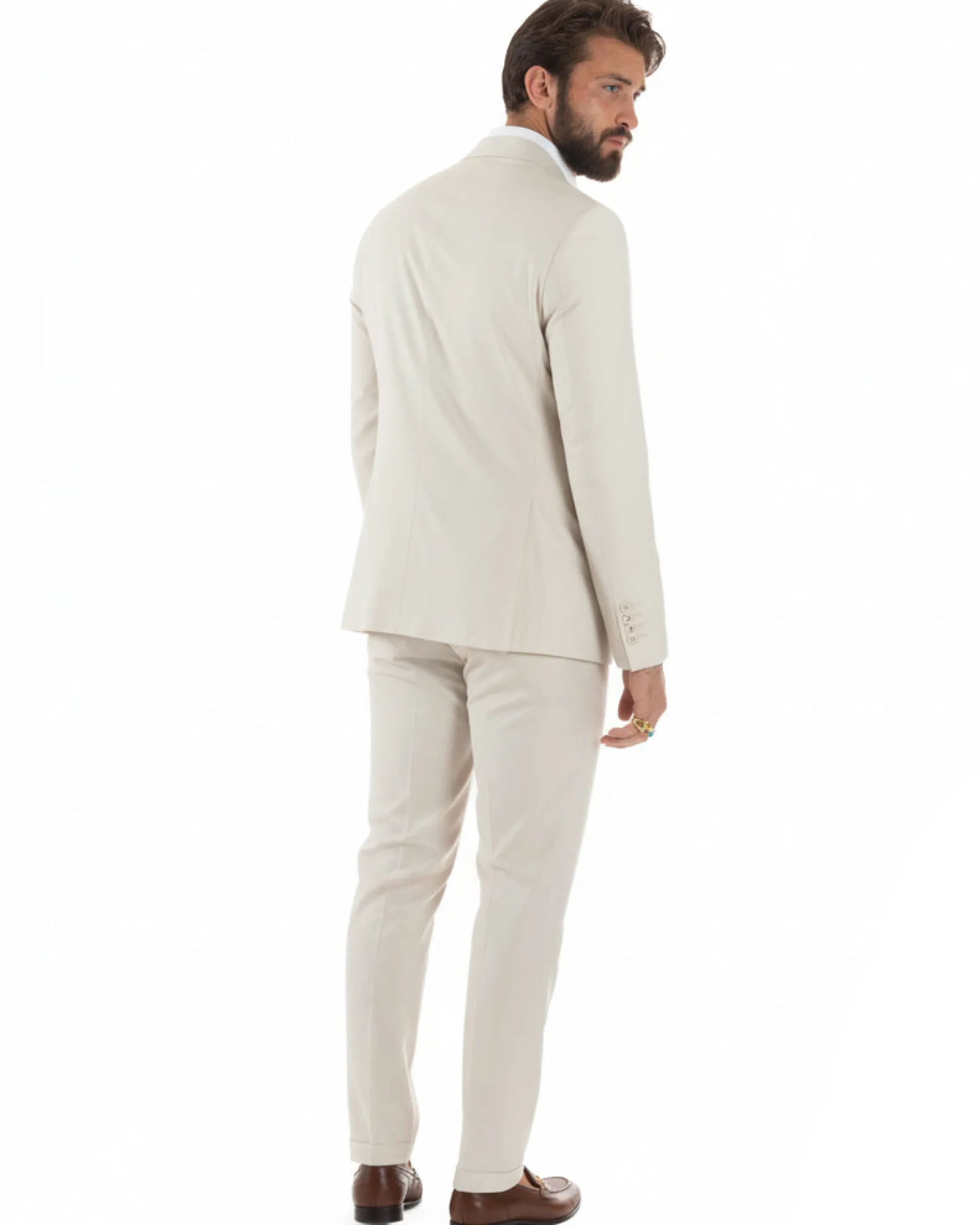 Abito uomo doppiopetto completo viscosa giacca pantaloni elegante panna GIOSAL-AE1211A