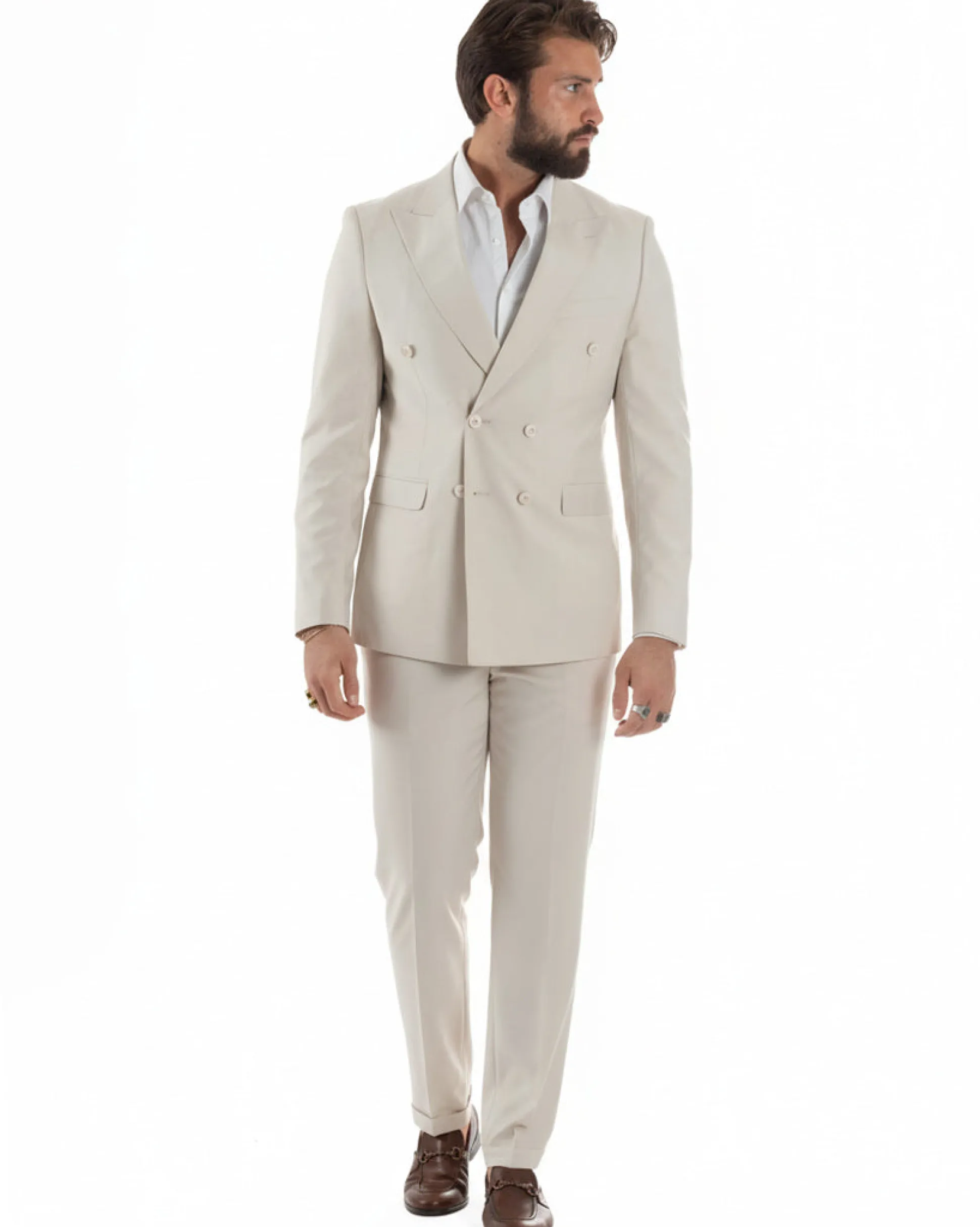 Abito uomo doppiopetto completo viscosa giacca pantaloni elegante panna GIOSAL-AE1211A