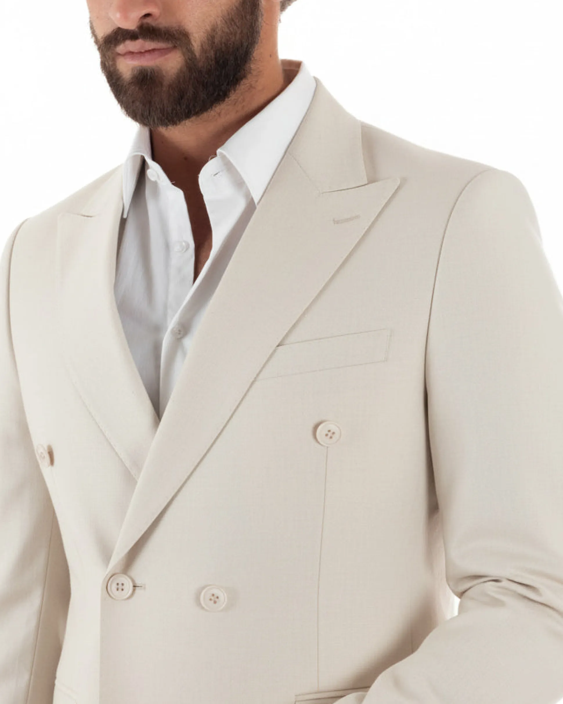 Abito uomo doppiopetto completo viscosa giacca pantaloni elegante panna GIOSAL-AE1211A