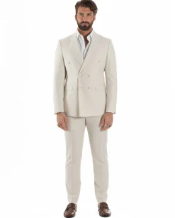 Abito uomo doppiopetto completo viscosa giacca pantaloni elegante panna GIOSAL-AE1211A