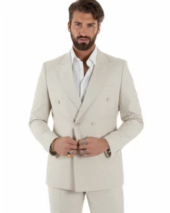 Abito uomo doppiopetto completo viscosa giacca pantaloni elegante panna GIOSAL-AE1211A