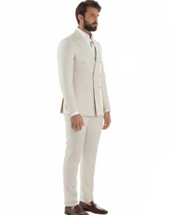 Abito uomo doppiopetto completo viscosa giacca pantaloni elegante panna GIOSAL-AE1211A