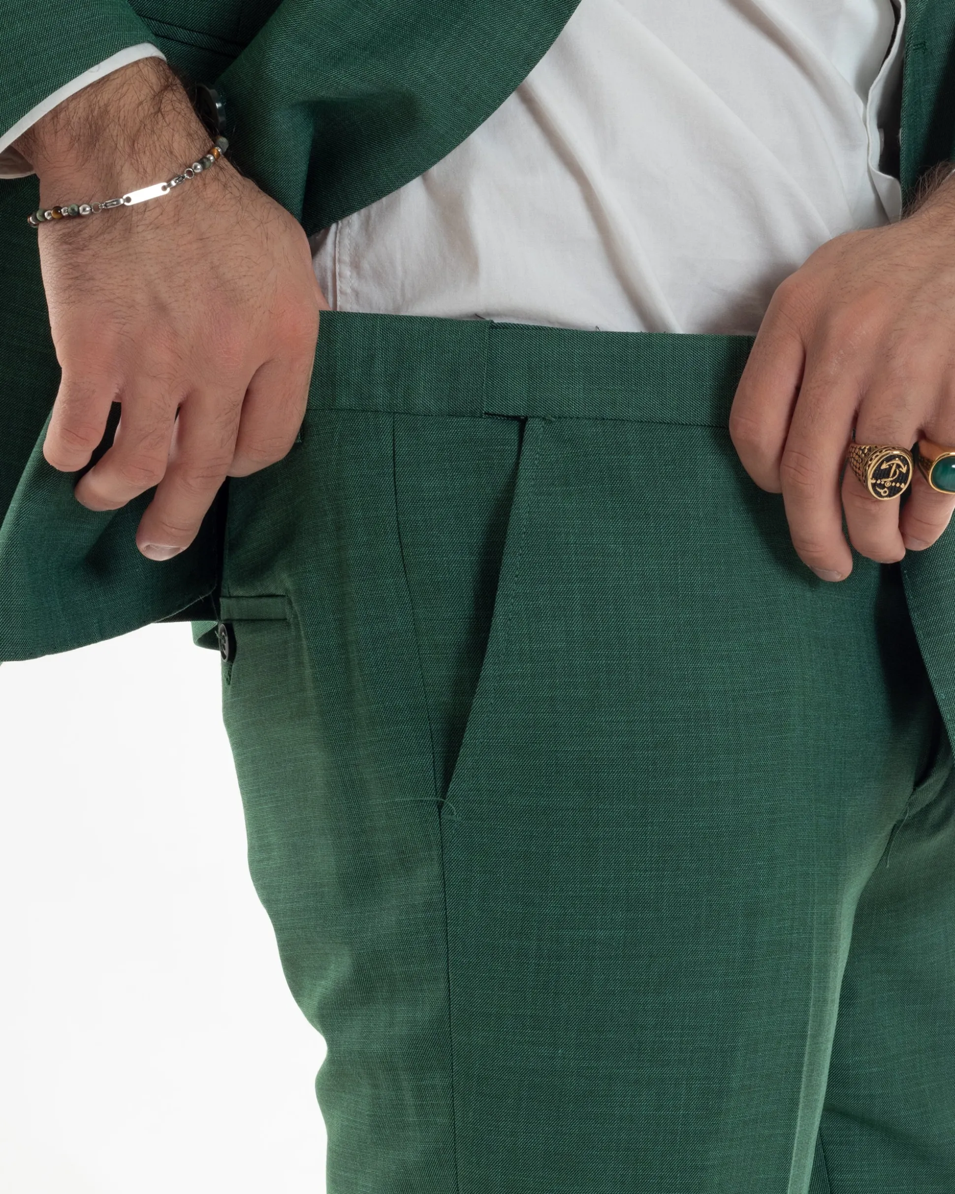 Abito uomo doppiopetto completo viscosa giacca pantaloni elegante verde melangiato GIOSAL-AE1117A