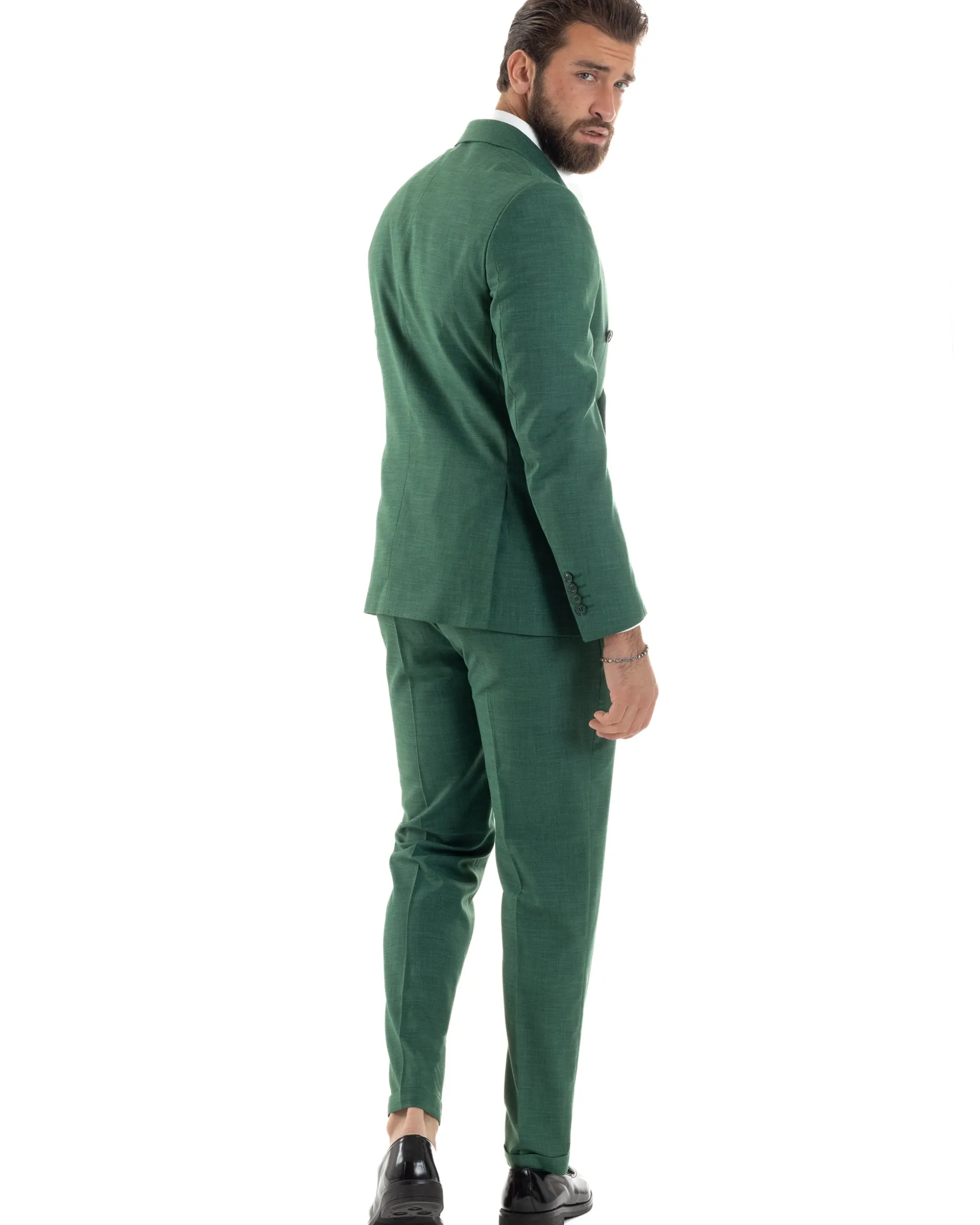 Abito uomo doppiopetto completo viscosa giacca pantaloni elegante verde melangiato GIOSAL-AE1117A