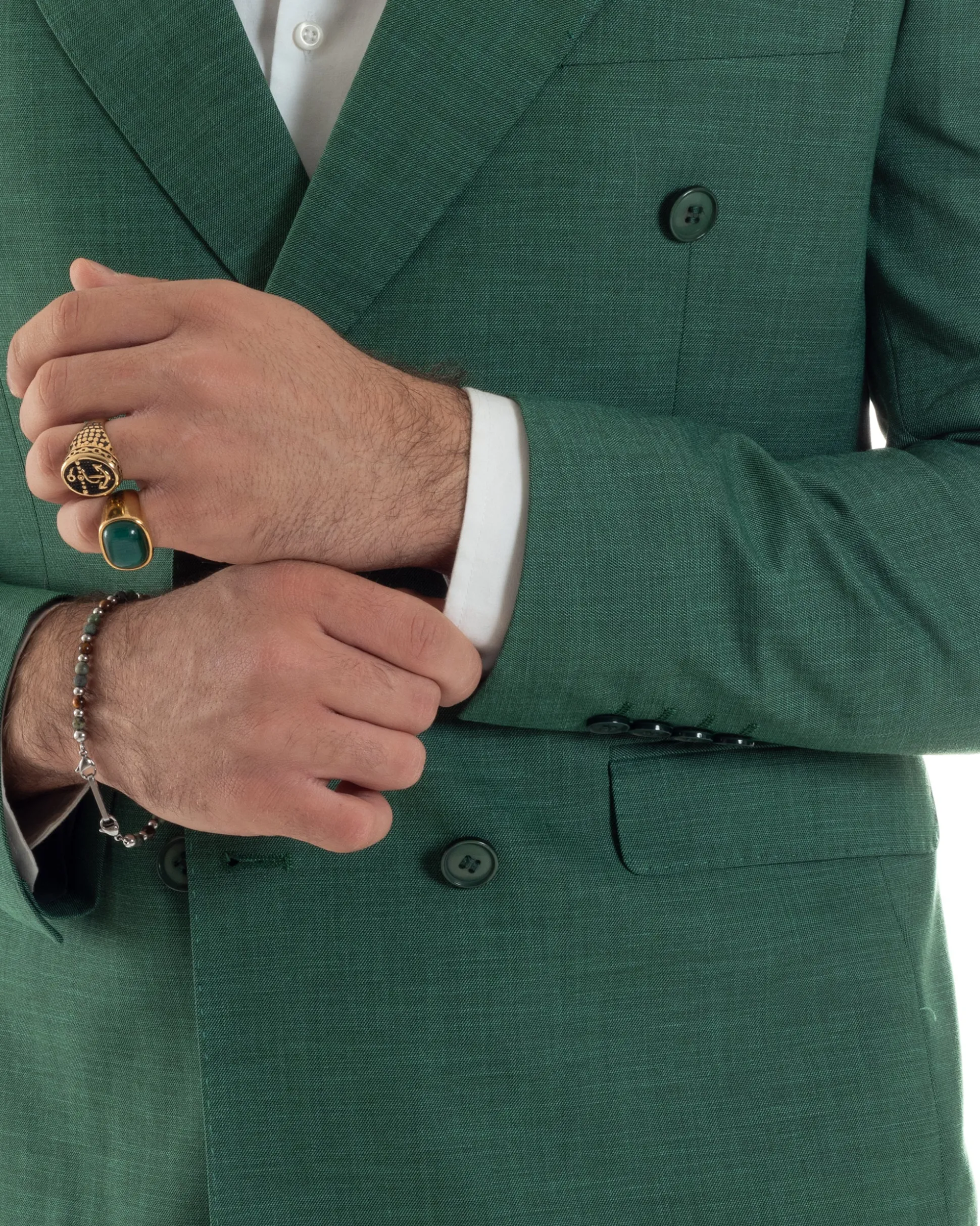 Abito uomo doppiopetto completo viscosa giacca pantaloni elegante verde melangiato GIOSAL-AE1117A