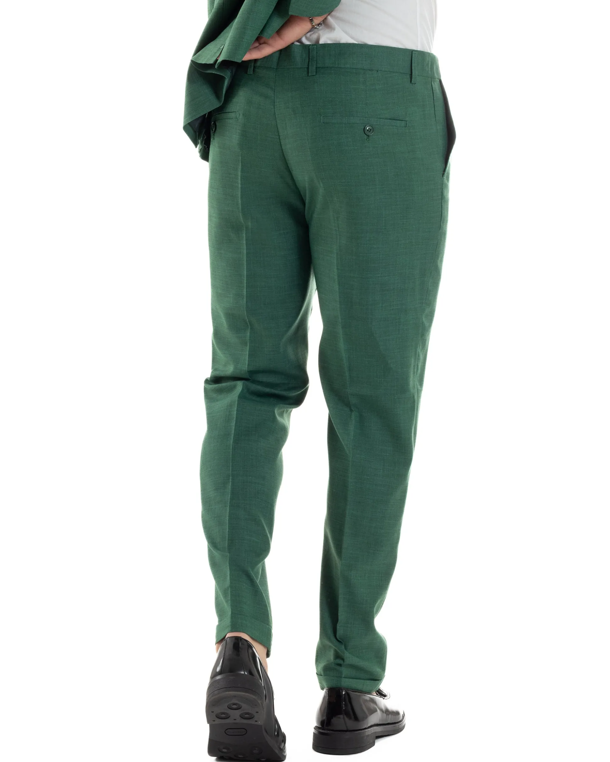 Abito uomo doppiopetto completo viscosa giacca pantaloni elegante verde melangiato GIOSAL-AE1117A