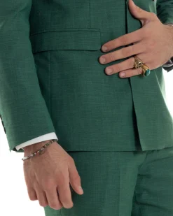 Abito uomo doppiopetto completo viscosa giacca pantaloni elegante verde melangiato GIOSAL-AE1117A