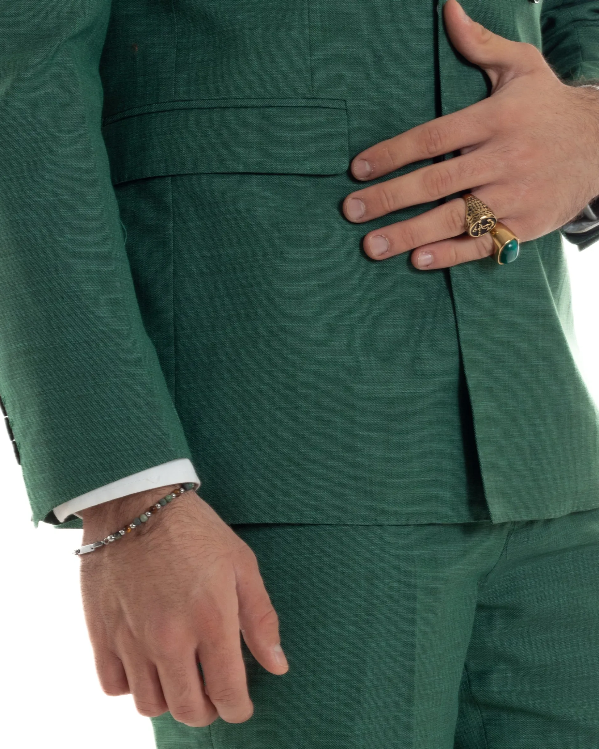 Abito uomo doppiopetto completo viscosa giacca pantaloni elegante verde melangiato GIOSAL-AE1117A