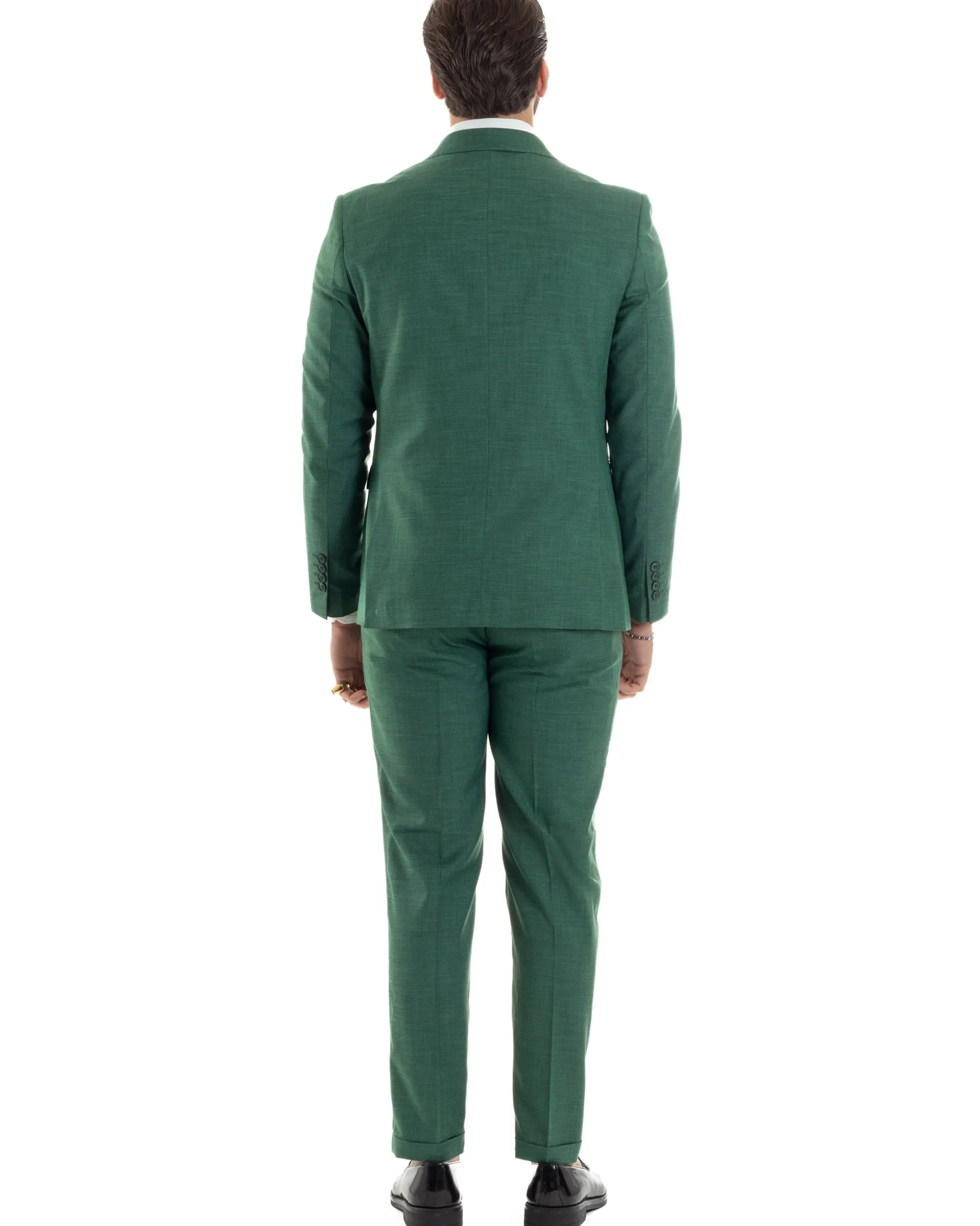Abito uomo doppiopetto completo viscosa giacca pantaloni elegante verde melangiato GIOSAL-AE1117A