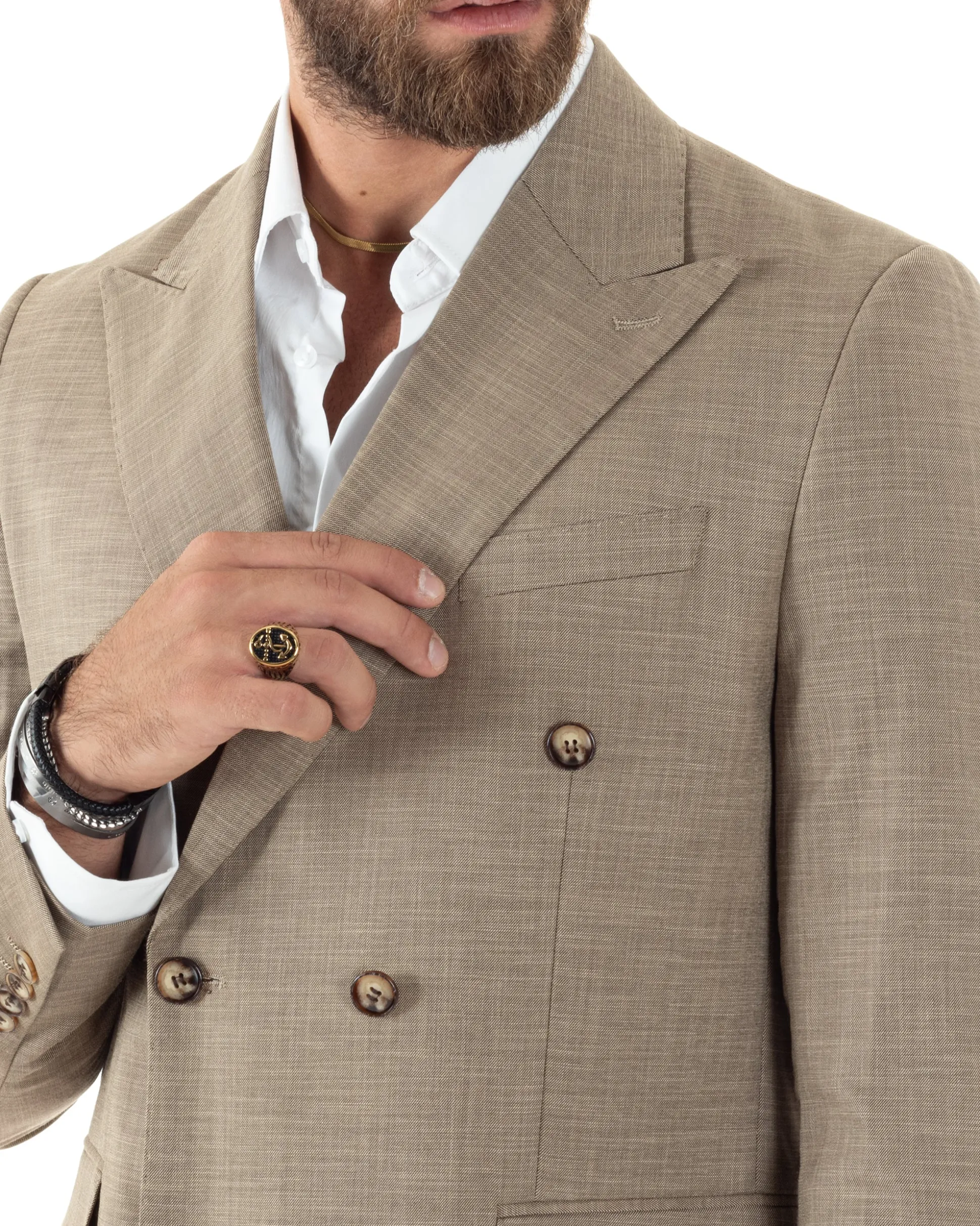 Abito uomo doppiopetto completo viscosa giacca pantaloni elegante sabbia melangiato GIOSAL-AE1082A