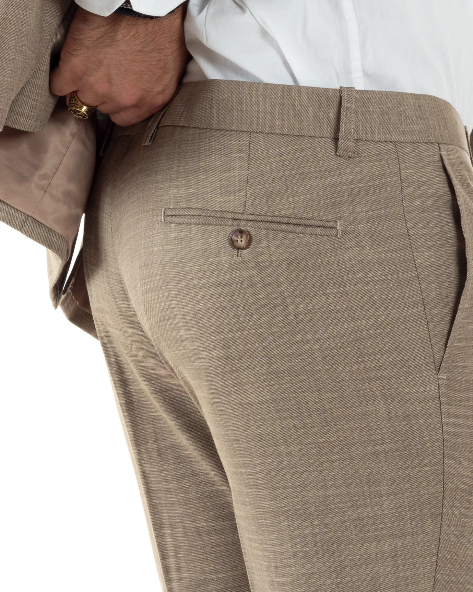Abito uomo doppiopetto completo viscosa giacca pantaloni elegante sabbia melangiato GIOSAL-AE1082A
