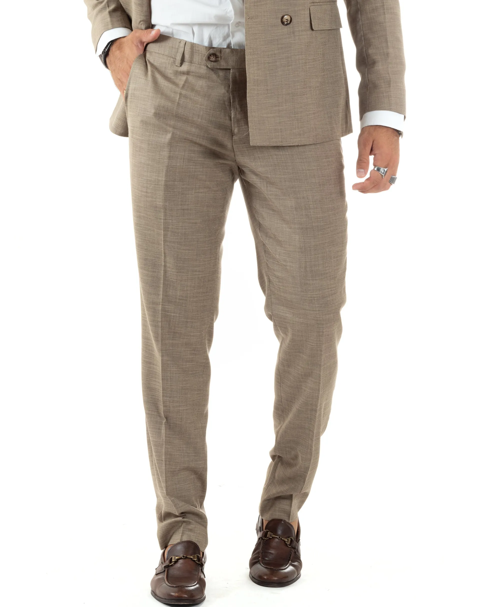 Abito uomo doppiopetto completo viscosa giacca pantaloni elegante sabbia melangiato GIOSAL-AE1082A