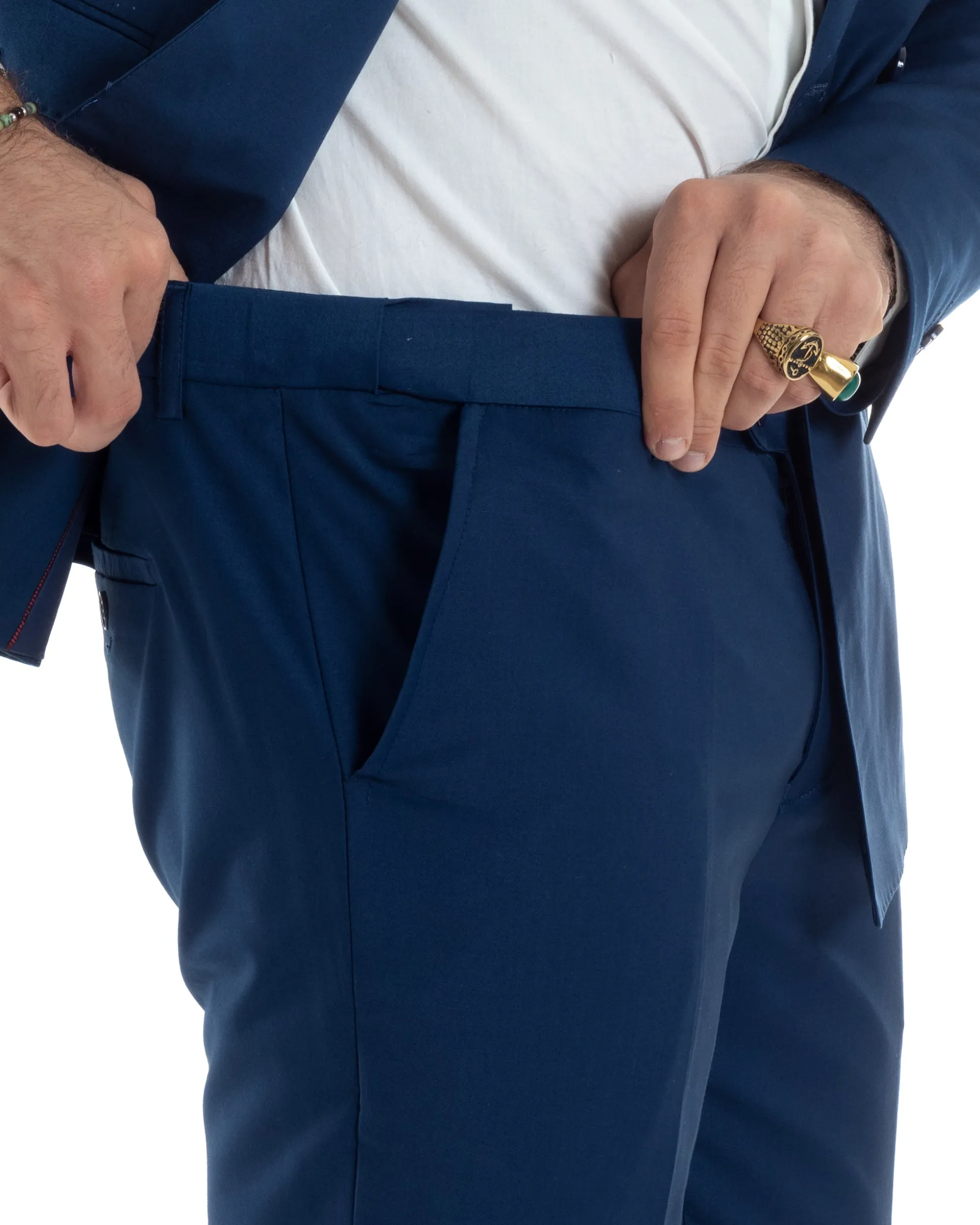 Abito uomo doppiopetto completo viscosa giacca pantaloni elegante blu chiaro GIOSAL-AE1115A