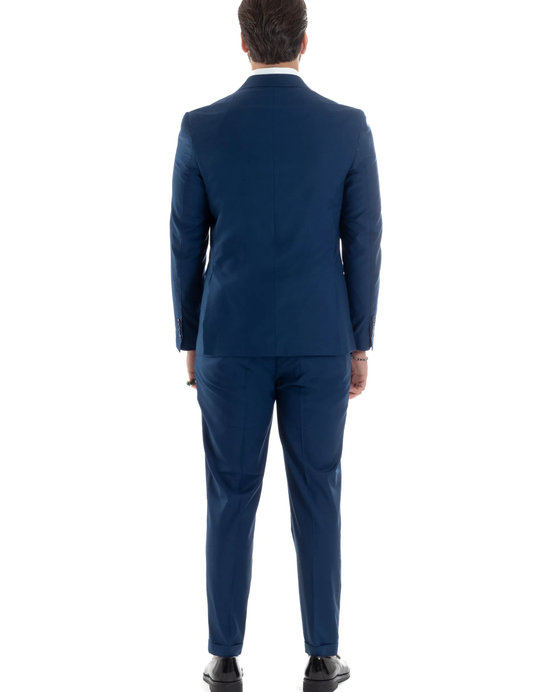 Abito uomo doppiopetto completo viscosa giacca pantaloni elegante blu chiaro GIOSAL-AE1115A