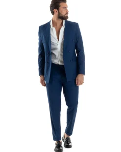 Abito uomo doppiopetto completo viscosa giacca pantaloni elegante blu chiaro GIOSAL-AE1115A