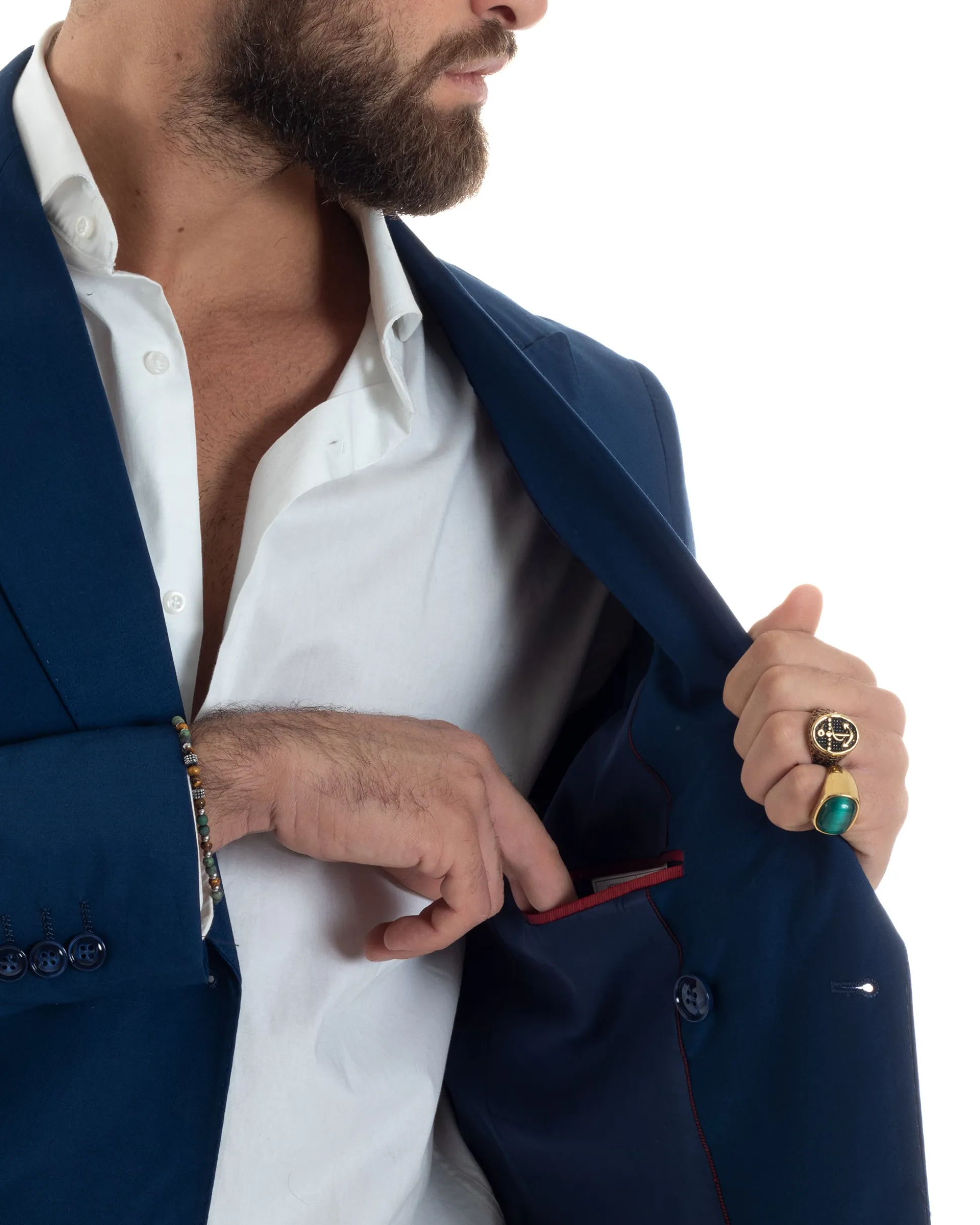 Abito uomo doppiopetto completo viscosa giacca pantaloni elegante blu chiaro GIOSAL-AE1115A