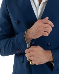 Abito uomo doppiopetto completo viscosa giacca pantaloni elegante blu chiaro GIOSAL-AE1115A