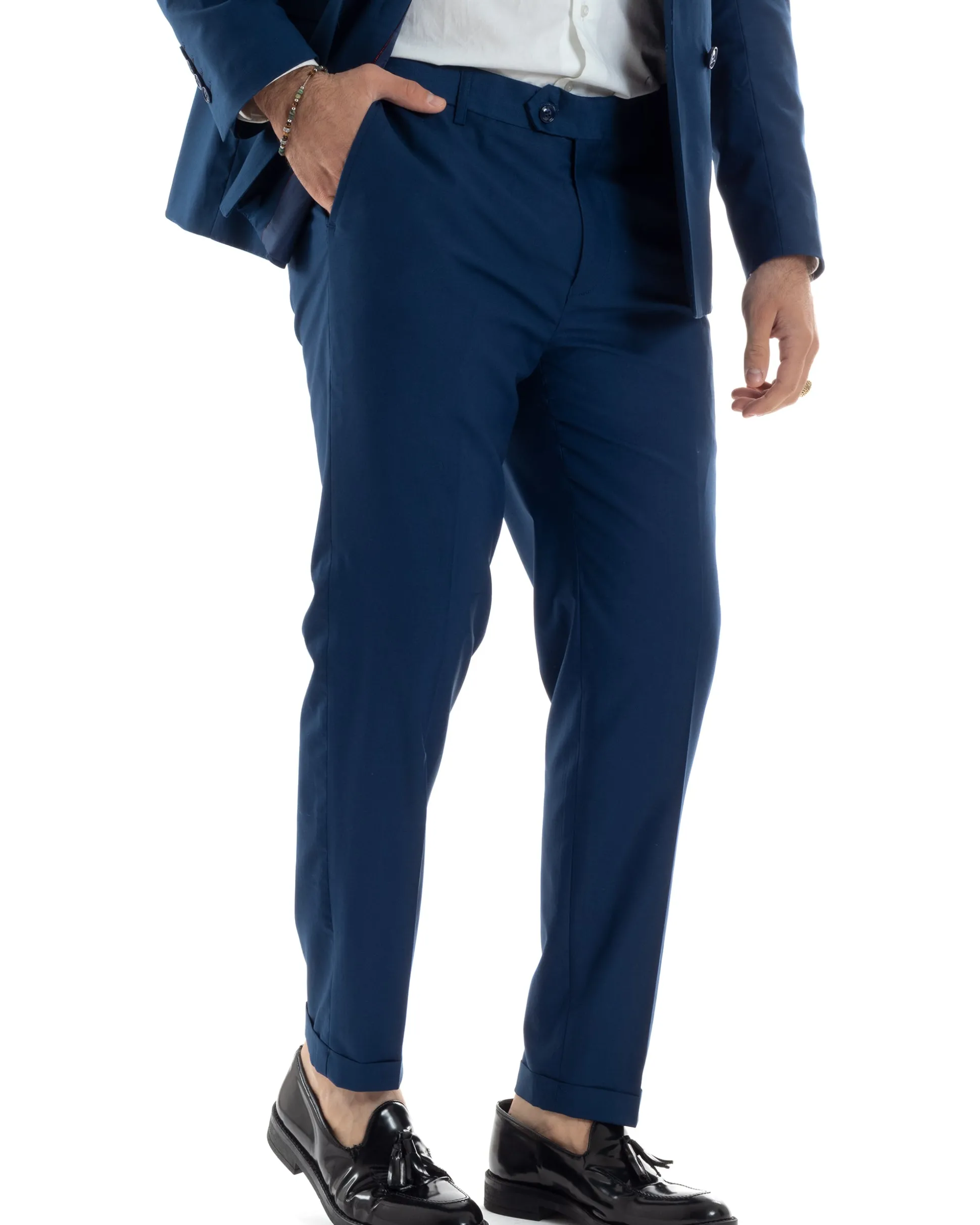 Abito uomo doppiopetto completo viscosa giacca pantaloni elegante blu chiaro GIOSAL-AE1115A