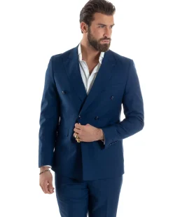Abito uomo doppiopetto completo viscosa giacca pantaloni elegante blu chiaro GIOSAL-AE1115A