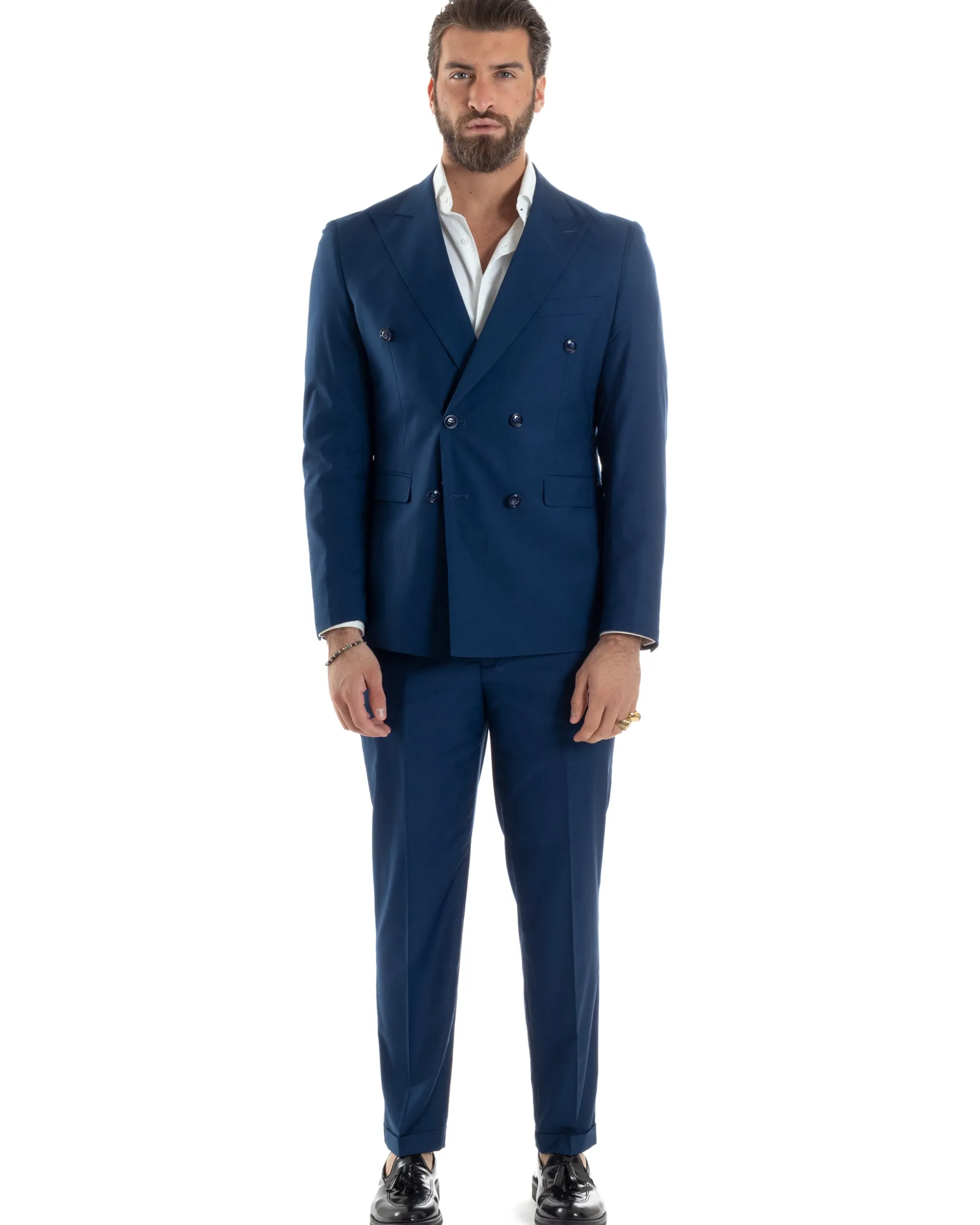 Abito uomo doppiopetto completo viscosa giacca pantaloni elegante blu chiaro GIOSAL-AE1115A