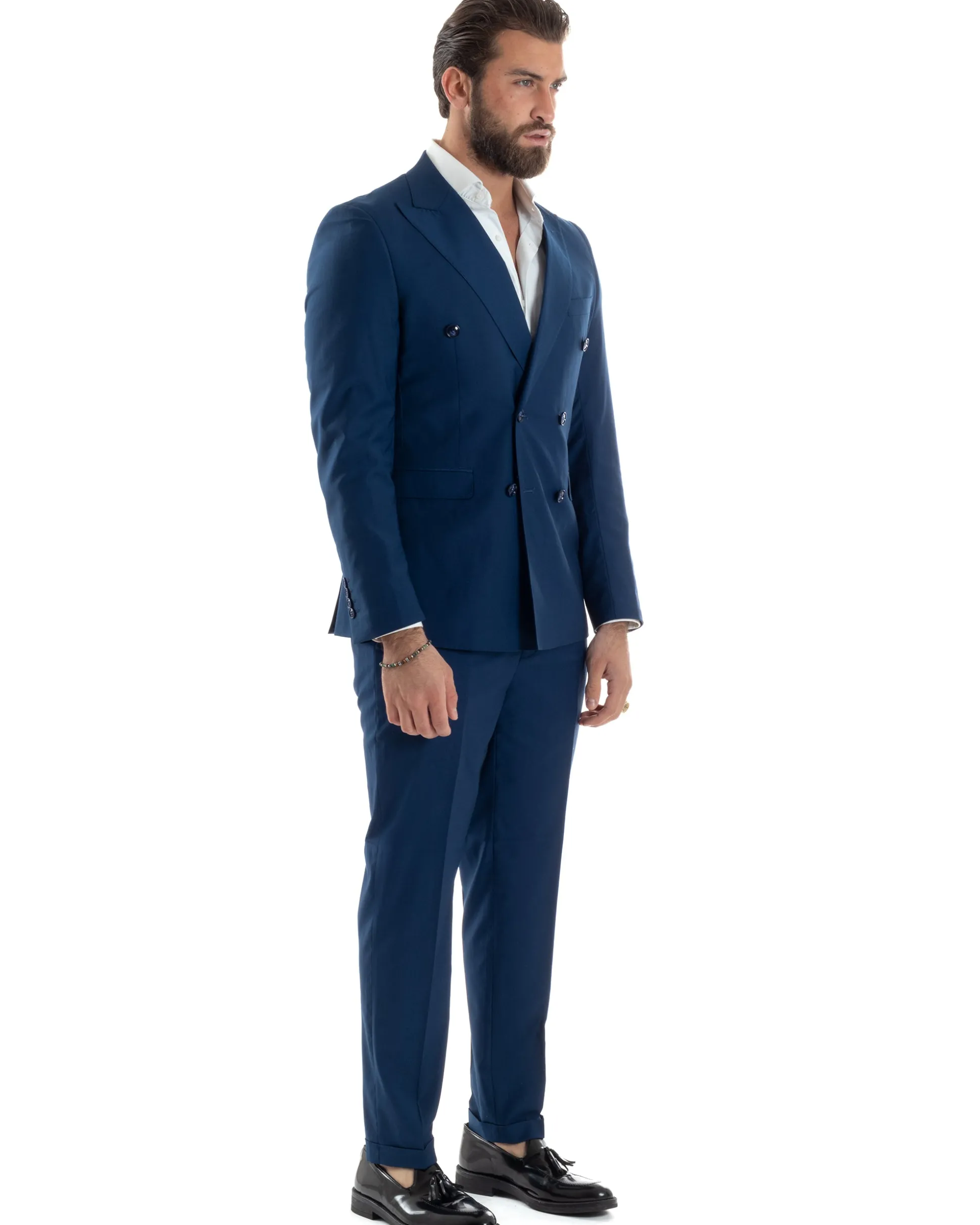 Abito uomo doppiopetto completo viscosa giacca pantaloni elegante blu chiaro GIOSAL-AE1115A