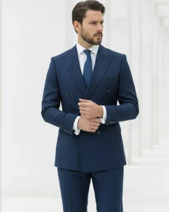 Abito uomo doppiopetto completo viscosa giacca pantaloni elegante blu chiaro GIOSAL-AE1115A
