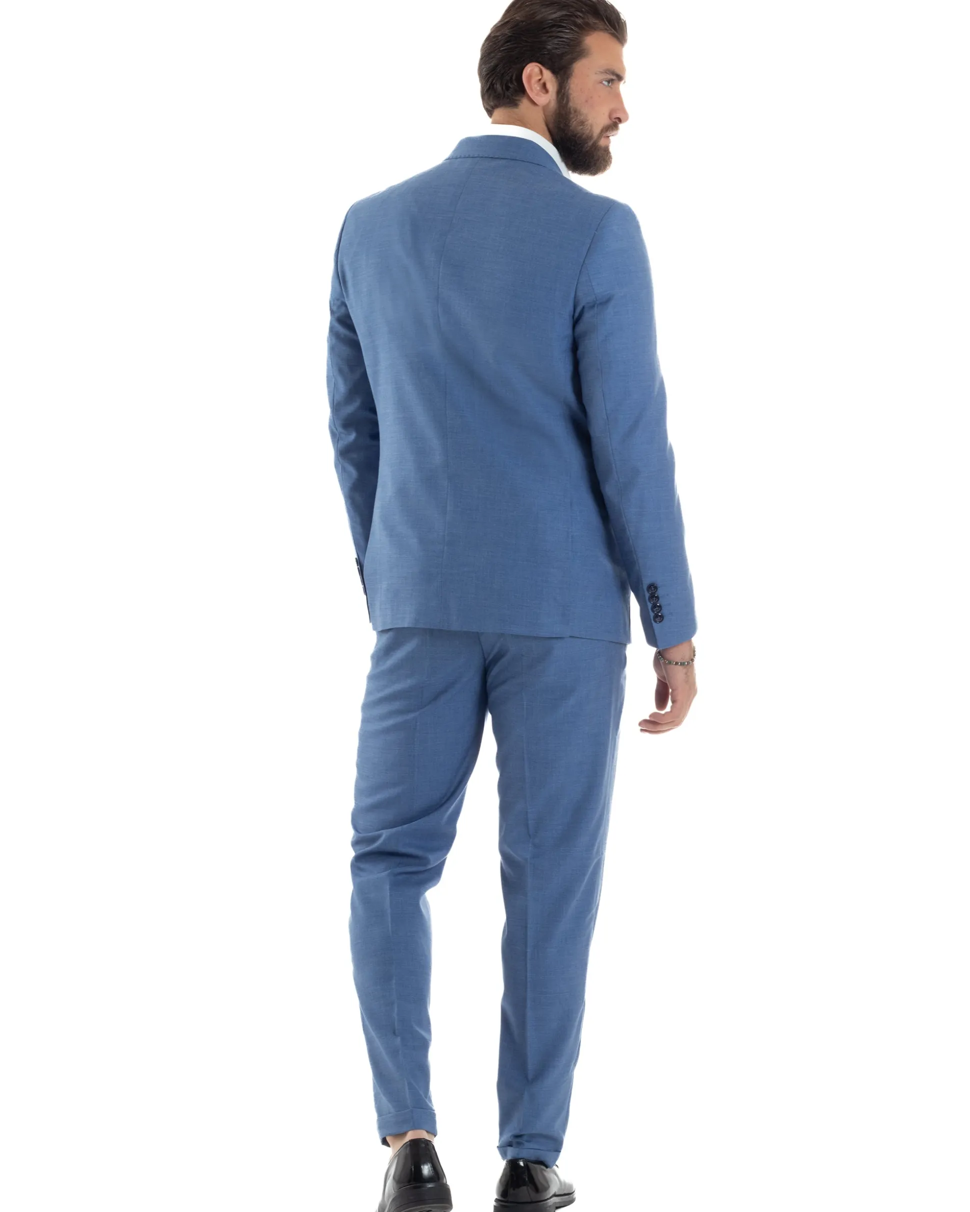 Abito uomo doppiopetto completo viscosa giacca pantaloni elegante blu chiaro melangiato GIOSAL-AE1116A