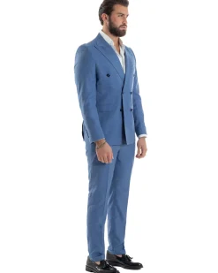 Abito uomo doppiopetto completo viscosa giacca pantaloni elegante blu chiaro melangiato GIOSAL-AE1116A