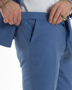 Abito uomo doppiopetto completo viscosa giacca pantaloni elegante blu chiaro melangiato GIOSAL-AE1116A