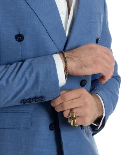 Abito uomo doppiopetto completo viscosa giacca pantaloni elegante blu chiaro melangiato GIOSAL-AE1116A